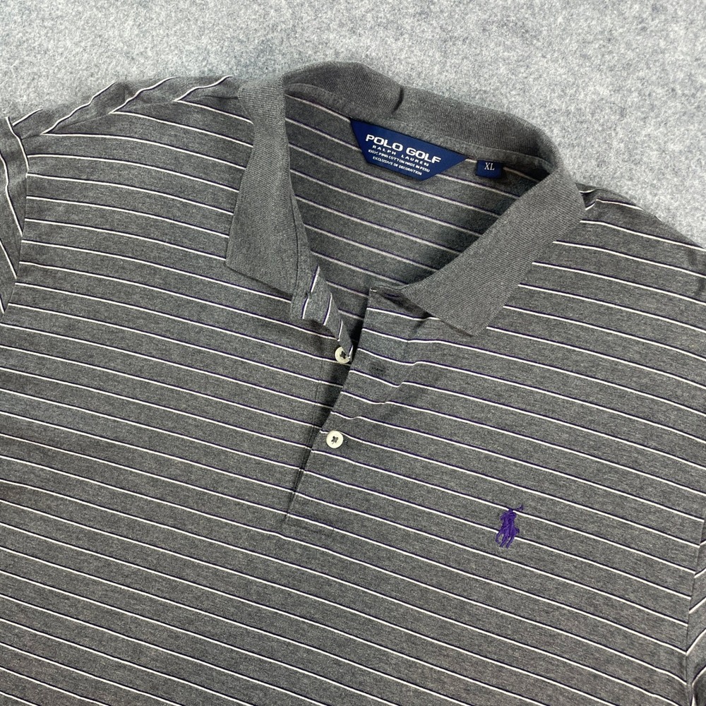 Ralph Lauren Polo Golf Mens Shirt XL Gray Striped Short Sleeve Pima Cotton